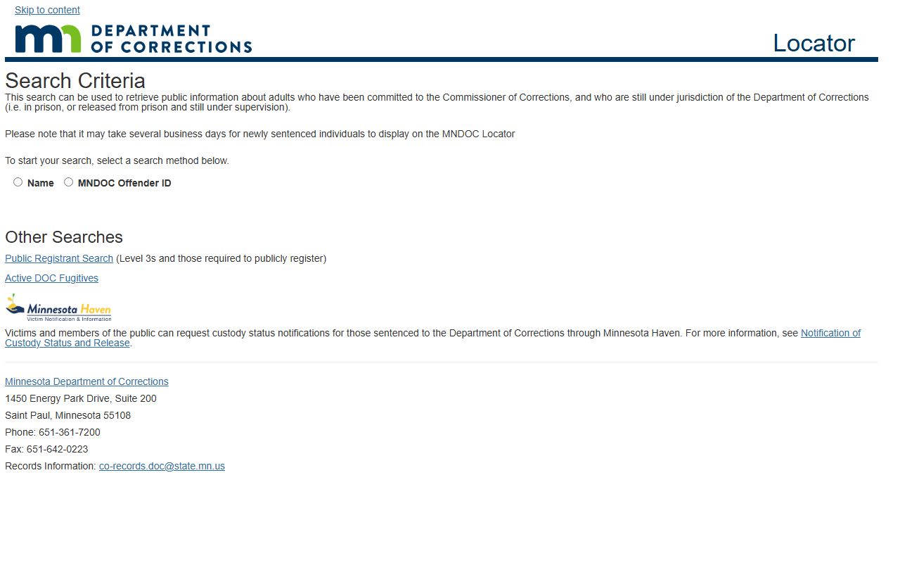 MNDOC Offender Locator - Minnesota Jail Mugshots State Database